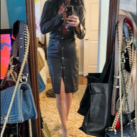 Ralph Laure  black leather snap dress silver hardware size 4 - Picture 6 of 6
